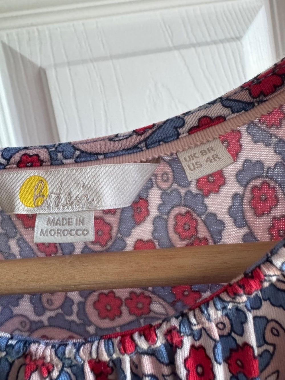Boden Jersey Knit Midi Dress Ruffle Shoulder Paisley Floral All Over Print Sz 4 - Picture 11 of 16